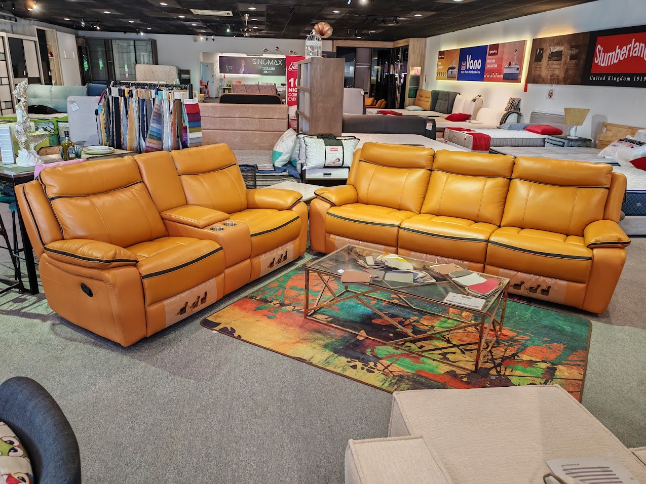 Luxury 2+3 Seater Thick Leather Recliner Sofa Set – Cognac Gold